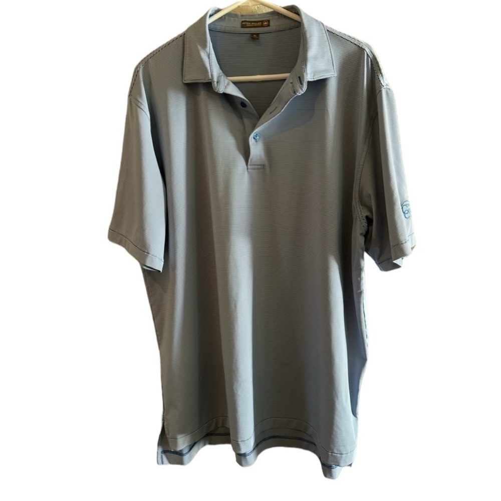 Peter Millar blue and white striped short sleeve polo size XL